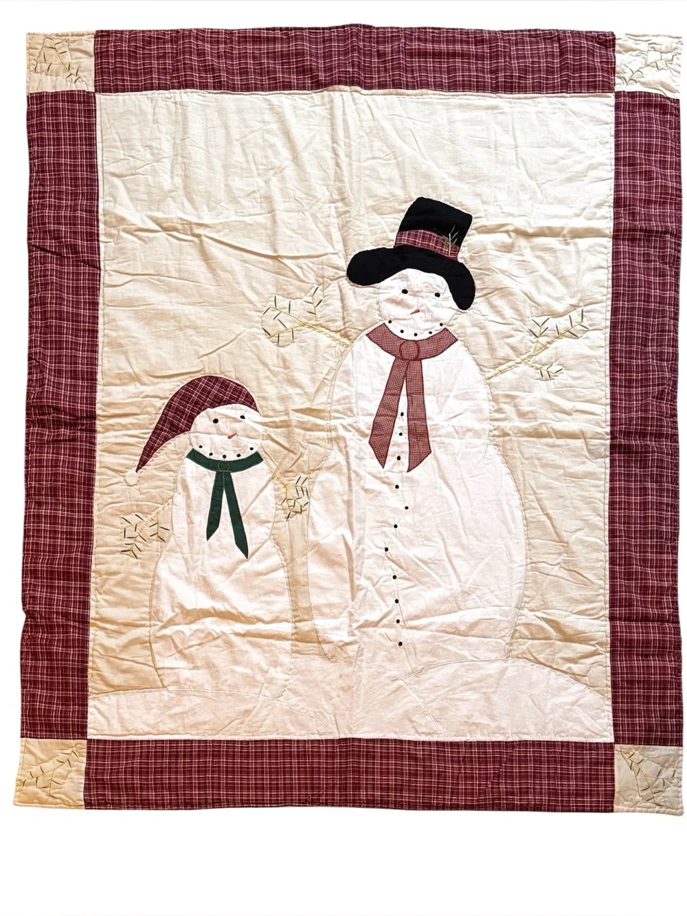 Holiday Snowman Quilt - Burgundy and White